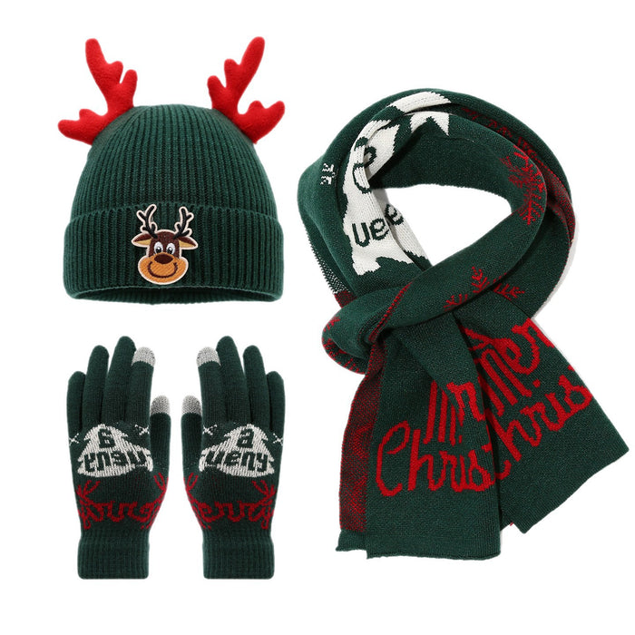 Wholesale Cute Christmas reindeer children' s knitted hat f and gloves three-piece set