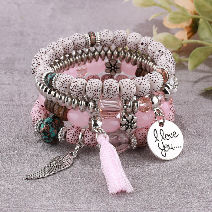 Wholesale Bohemian Multi-layer Bracelet Creative Tassel Bodhi Beaded Wings Love Fashion Bracelet Jewelry JDC-BT-NHong007