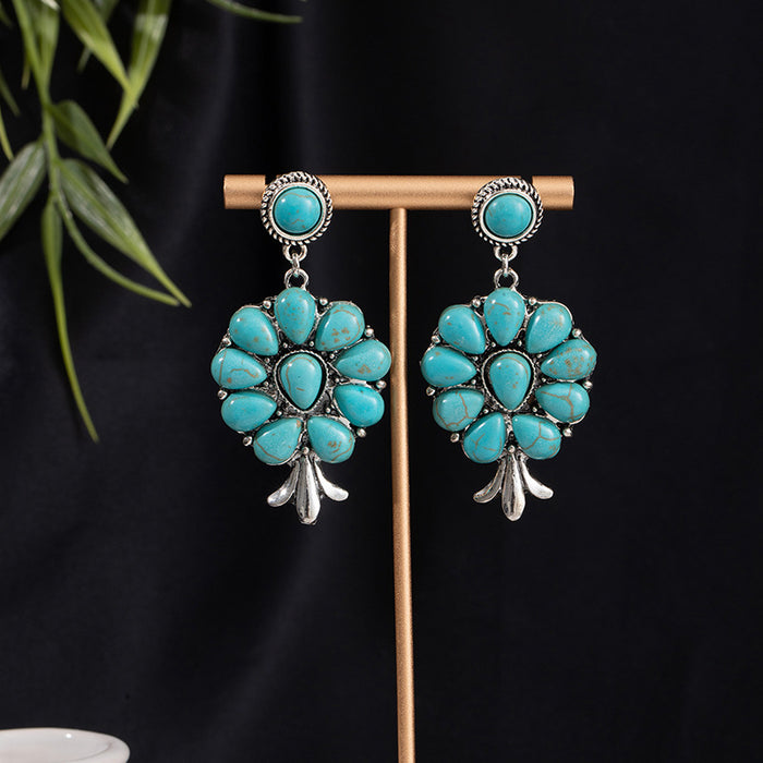 Wholesale Turquoise Flower Pendant Bohemian Ethnic Style Earrings