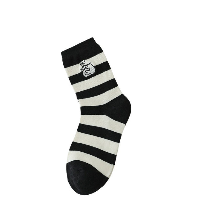 Wholesale Striped Cartoon Puppy Socks Women's Mid-length Socks Spring and Autumn Cute Pure Cotton Socks Stockings