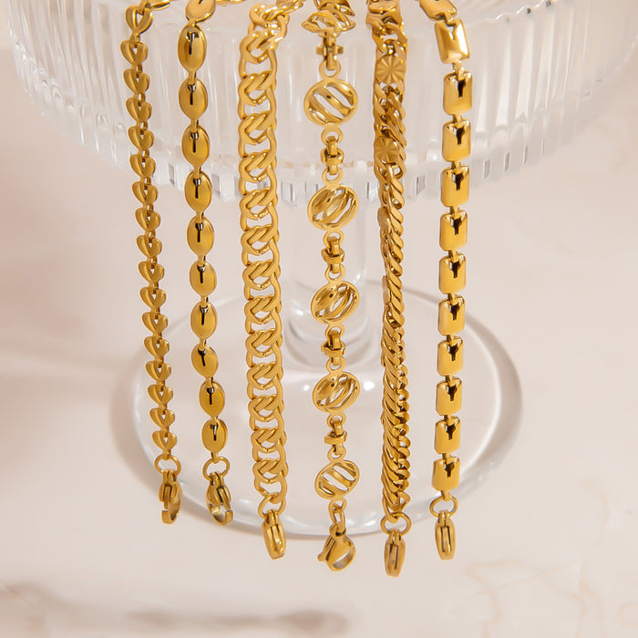 Wholesale Stainless steel bracelet elegant heart Cuban chain metal bracelet three-dimensional hollow round bracelet