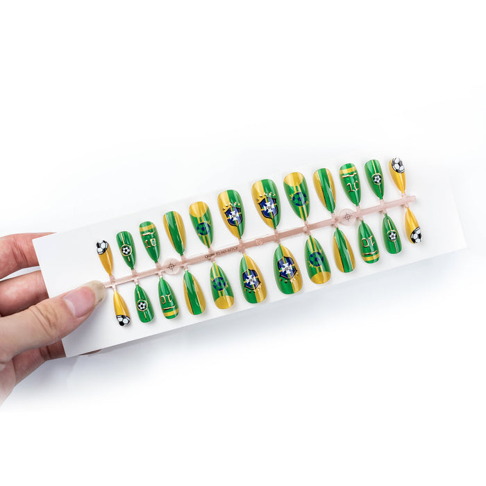 Wholesale World Cup Gold Plated Cat-Eye Football Almond Nail Art Set-24 Pieces
