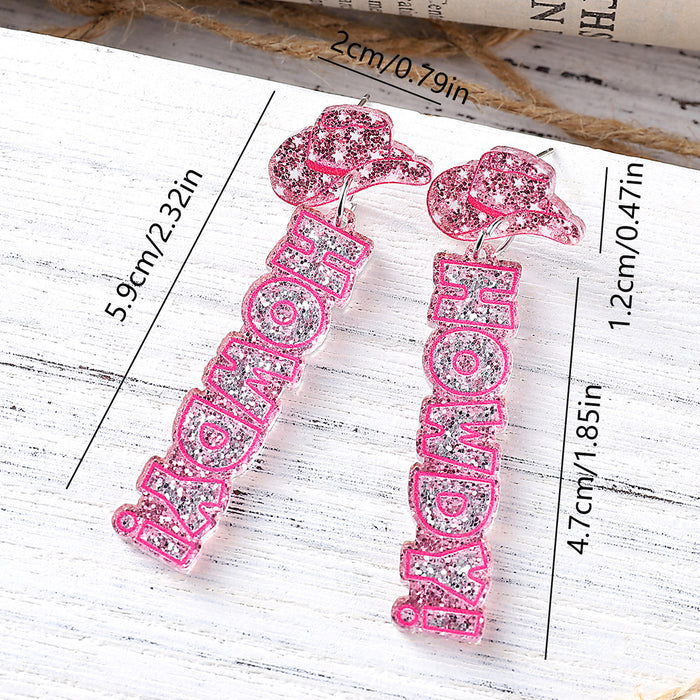 Wholesale Western style cowboy hat pink sequin acrylic pendant earrings personalized earrings