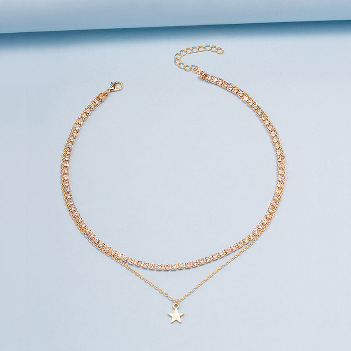 Wholesale Versatile jewelry, star studded diamond pendant, rhinestone claw chain, collarbone chain, multi-layer necklace