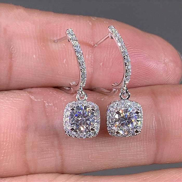 Wholesale Exquisite high-end micro inlaid zircon versatile fashionable ear buckle earrings square earrings wholesale