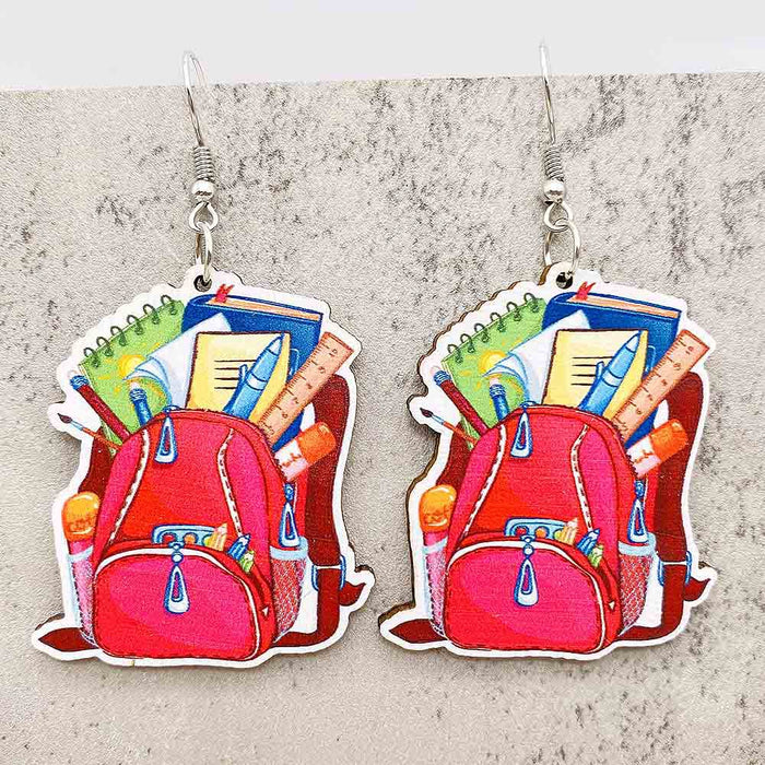 Wholesale Teachers'  Day Earrings Pencil Alarm Clock Wooden Earrings School Season Student Earrings