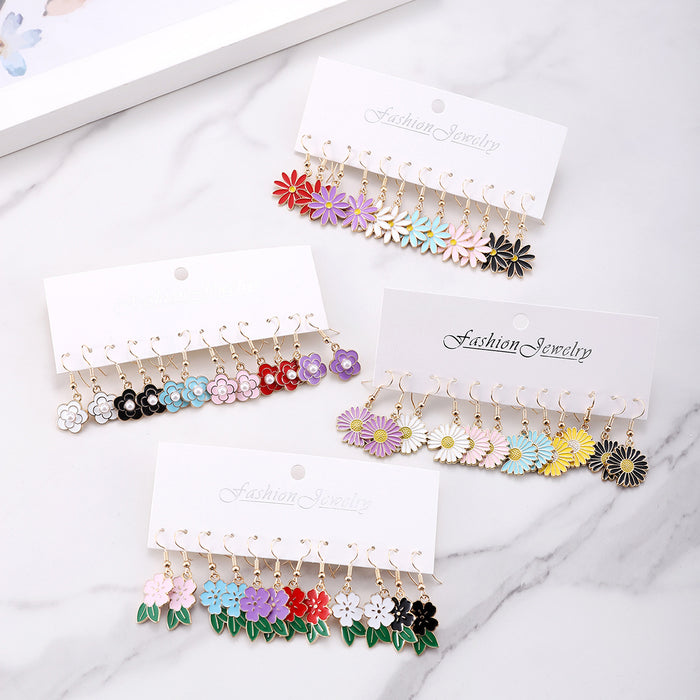Wholesale Bohemian Colorful Flower Drop Earring Set Alloy Jewelry Accessory