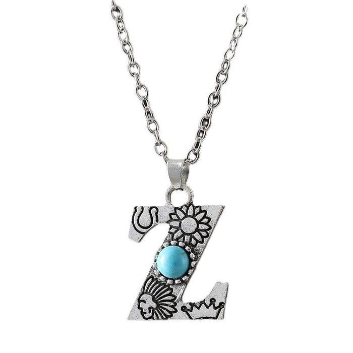 Wholesale 2pcs Retro 26 English Letter Turquoise Necklace