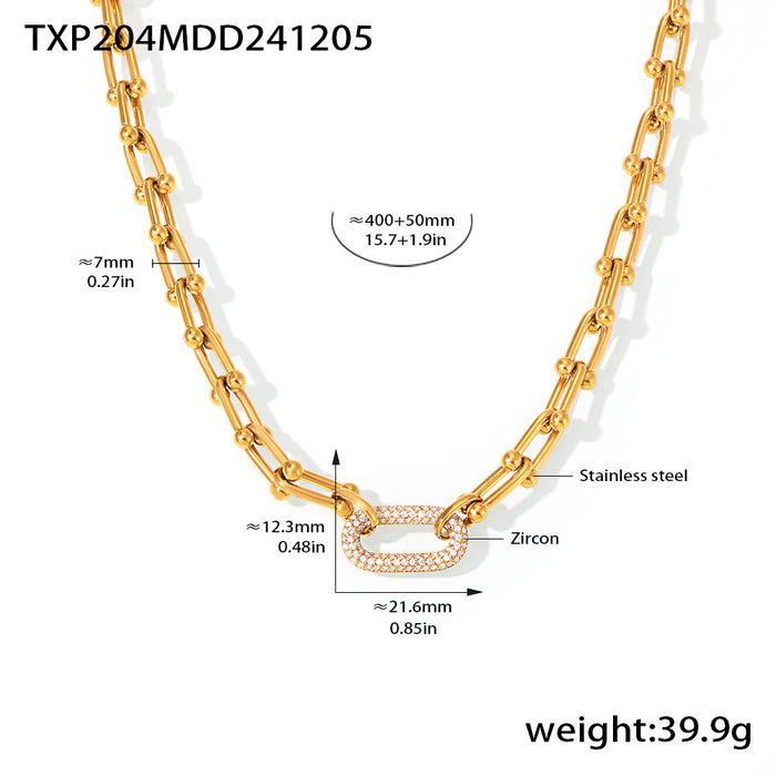 Wholesale Square Sugar Stainless Steel Gold Plated Horseshoe Buckle Zircon Necklace Bracelet Jewelry Set for Female Heavy Industry