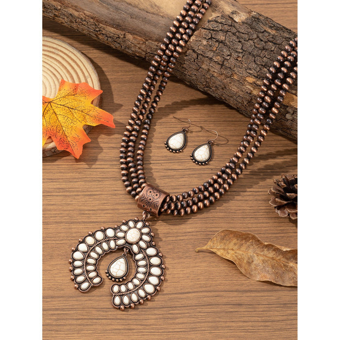 Wholesale Vintage Bohemian Turquoise Flower Earring and Necklace Jewelry Accessory