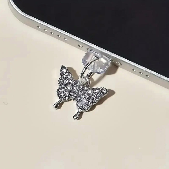 Wholesale Fully diamond butterfly mobile phone dust plug charm