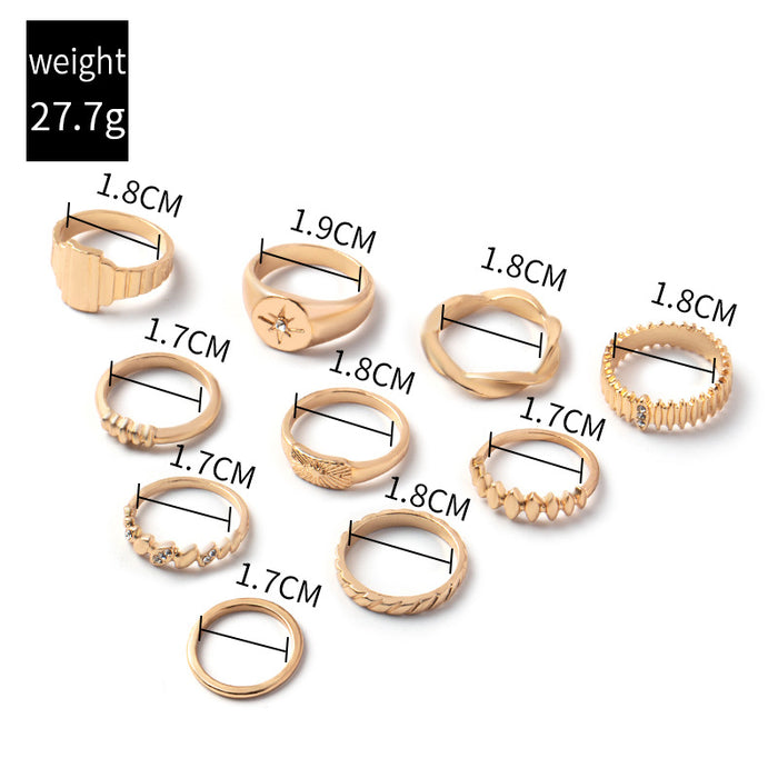 Wholesale New Joint Ring Set with Octagonal Star and Diamond Set of 10 Pieces