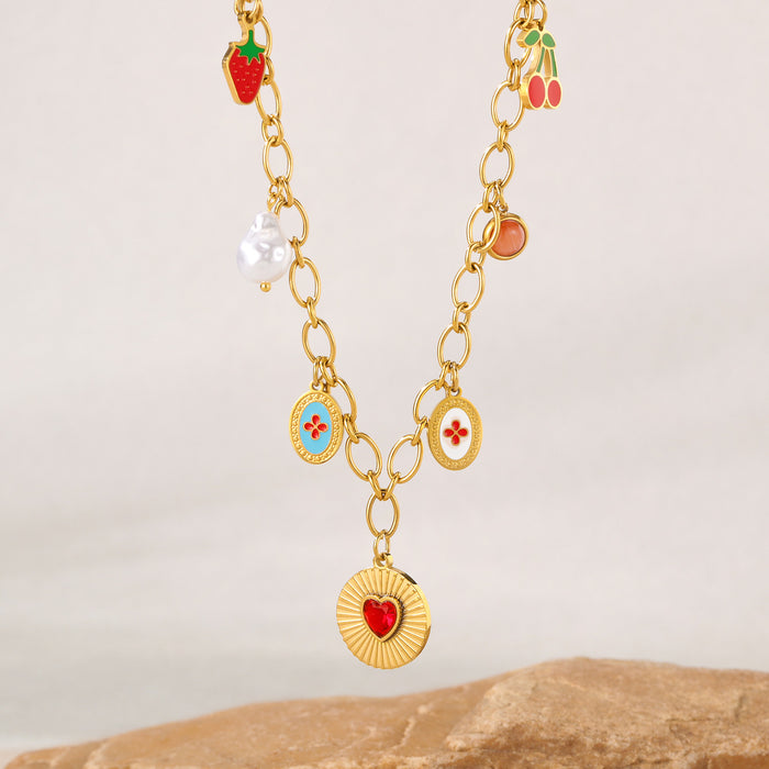 Wholesale Personalized necklace stainless steel pearl heart-shaped collarbone chain