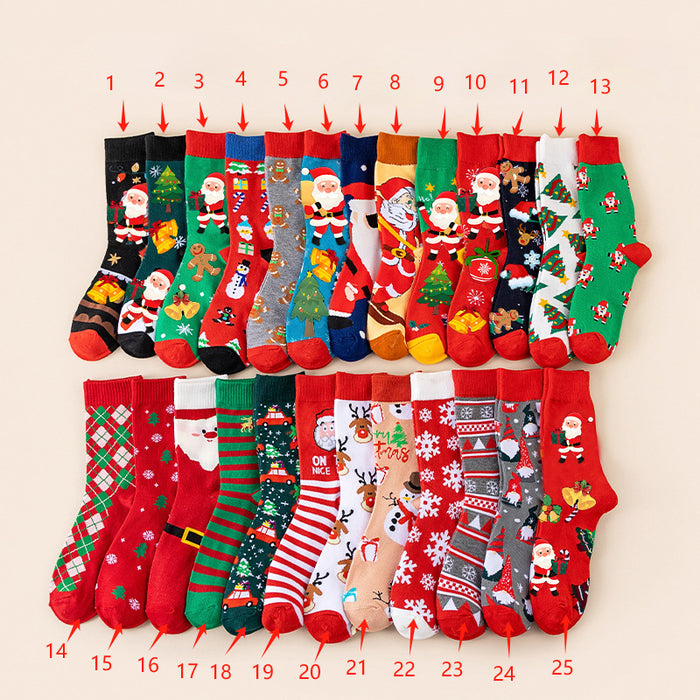 Wholesale Random Christmas Socks Snowman  Cartoon Mid-Calf Socks