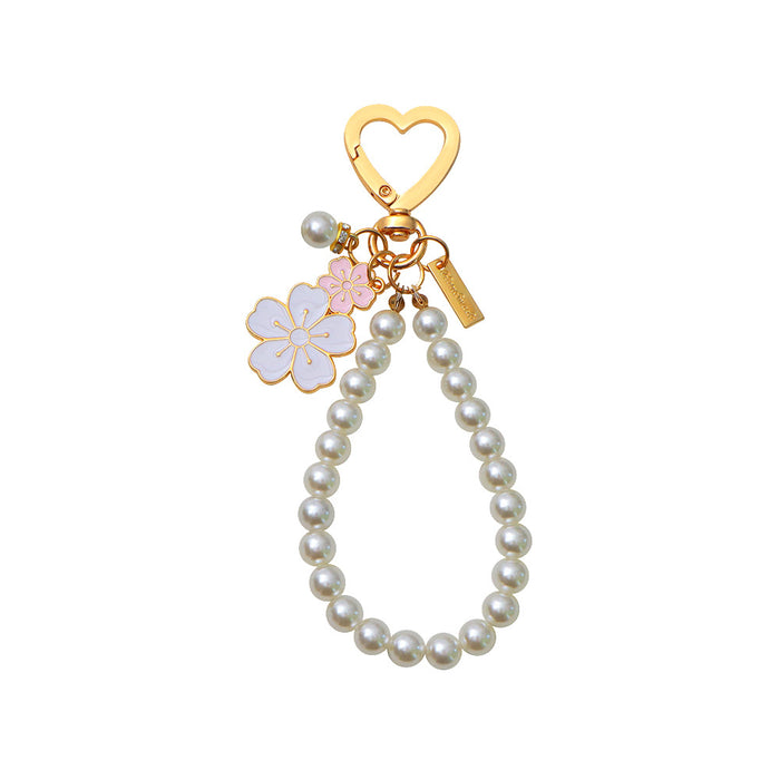 Wholesale Flower Pearl Pendant Keychain Girl Beaded Mobile Phone Chain Headset Bag Pendant