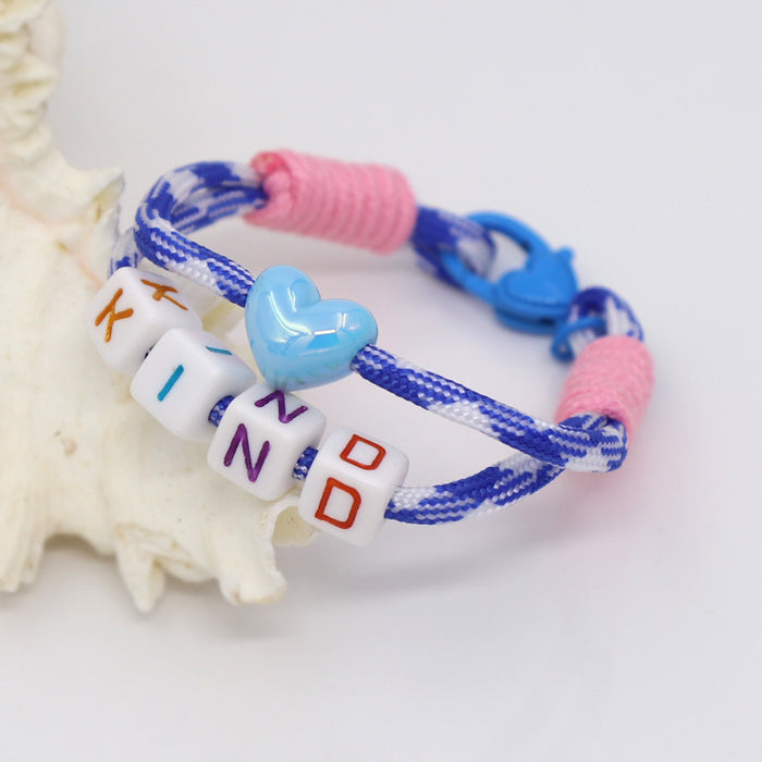 Wholesale Handmade woven colorful rope knotted bracelet bead peach heart letters DIY