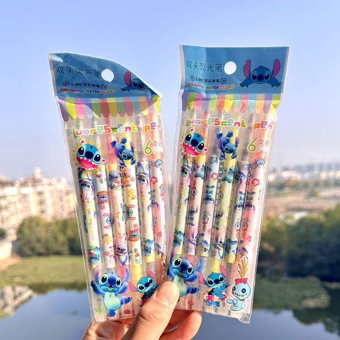 Wholesale 6pcs/ set Cartoon Dual-Tip Highlighter set