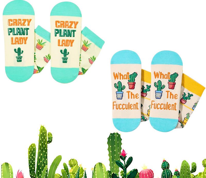 Wholesale Green Plant Series Jacquard Socks Cotton Mid-Tube Trendy Socks Cartoon Fun Floor Socks