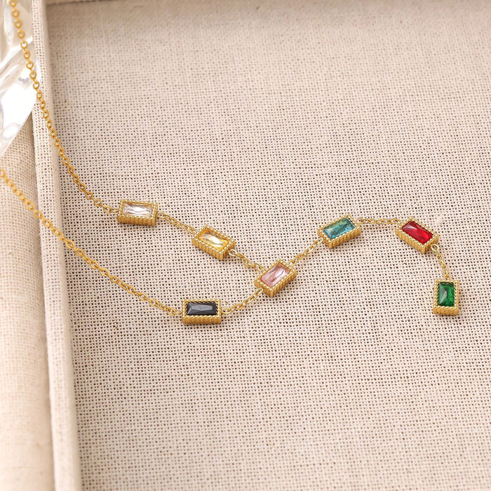 Wholesale Color temperament simple block zircon retro necklace light luxury collarbone chain wholesale