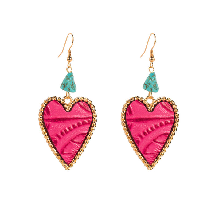 Wholesale Alloy leather printed turquoise heart earrings