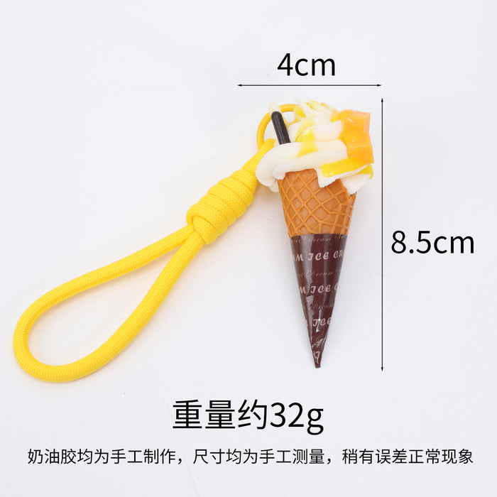 Wholesale Trendy Simulated Ice Cream Keychain Bag Charm PVC Realistic Food Pendant For Bags And Car Keys
