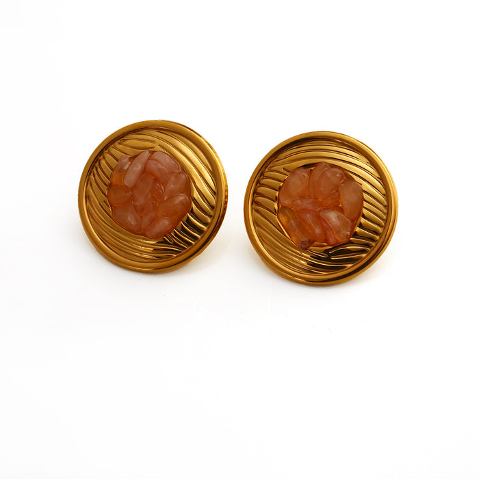 Wholesale New Fashionable Luxury Design Stainless Steel Circular Texture Set with Natural Stone Opening Ring and Earring Set