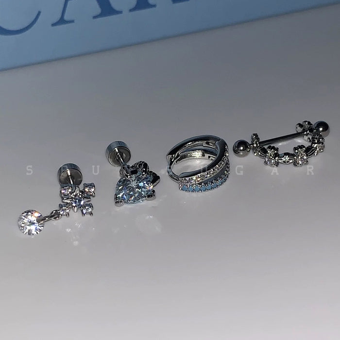 Wholesale  Blue Cross Snowflake Drop Ear Bone Nail Titanium Steel U-shaped Cross Ear Ring Stacked with Double Blue Earrings for Women