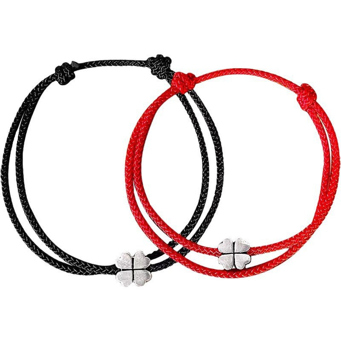 Wholesale Red rope bracelet with four leaf clover simple weaving and thin hand rope, a pair of red rope commemorative gifts