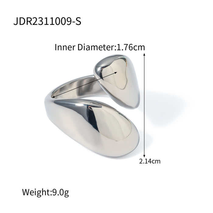 Wholesale Water droplet smooth asymmetric opening ring, light luxury high-end layered metal ring