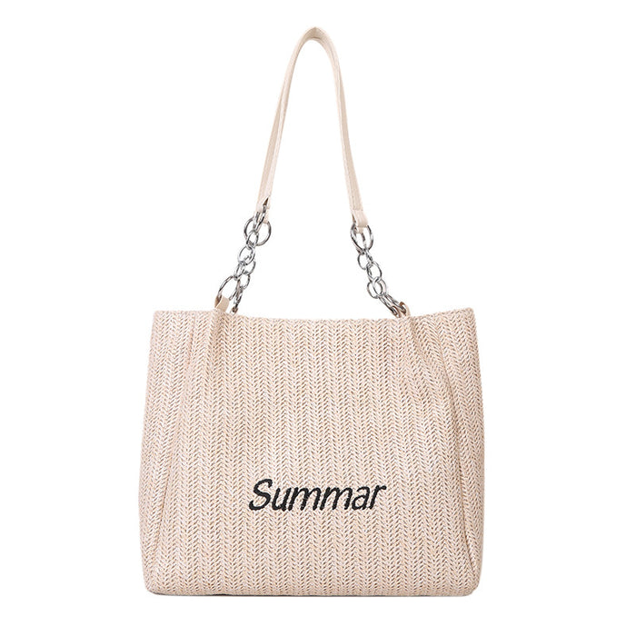 Wholesale Large capacity fashionable woven letter tote bag, trendy casual commuting shoulder bag