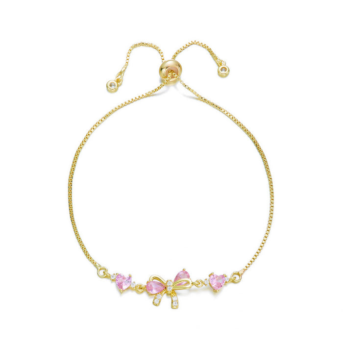 Wholesale Pink Crystal Butterfly Bow Rhinestone Necklace Bracelet Set Jewelry Accessory