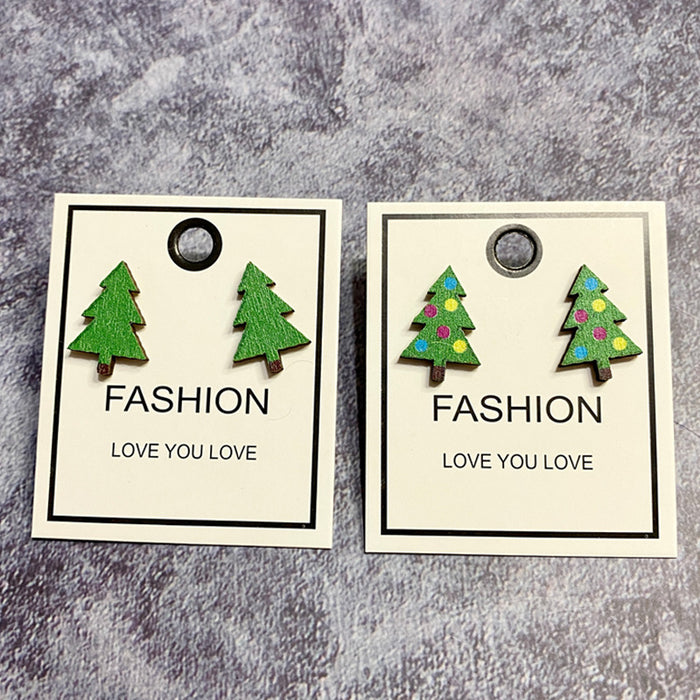 Wholesale Christmas Wooden Earrings Christmas Tree Shape Wave Point Earrings Lightweight