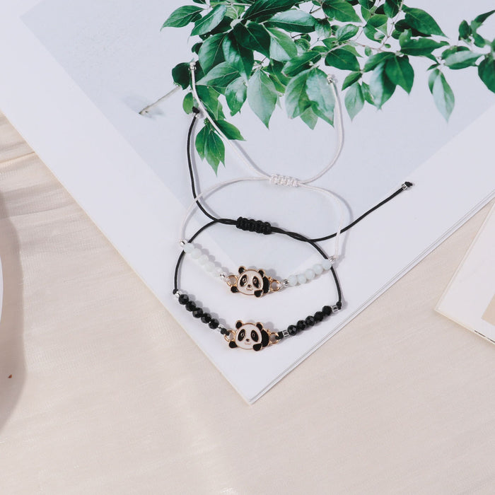 Wholesale Black and white panda crystal bead bead woven adjustable bracelet