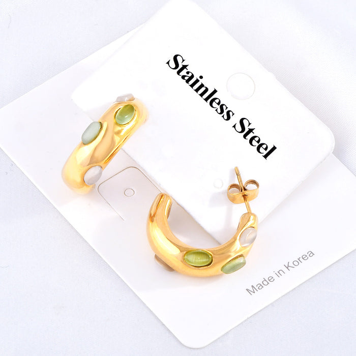 Wholesale Turquoise inlaid titanium steel earrings