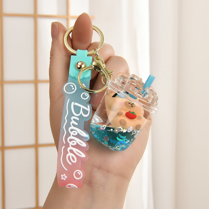 Wholesale Creative Sand Flow Bottle Oil Keychain