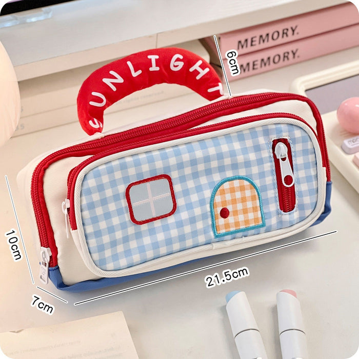 Wholesale Fabric Large Capacity Light Blue Cartoon Pencil Case For Students Back To School Gift Box