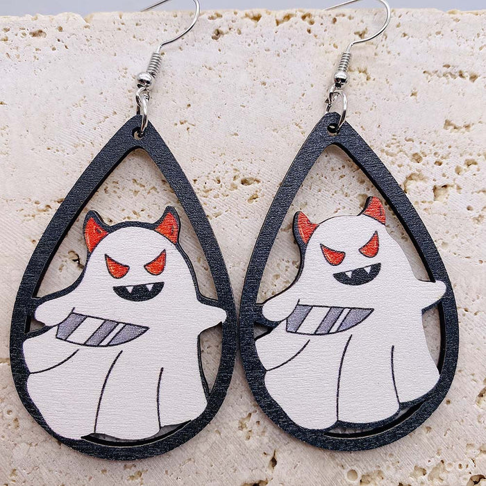 Wholesale Wooden Earrings Ghost Pumpkin Printed Pendant Earrings New  Wooden Earrings
