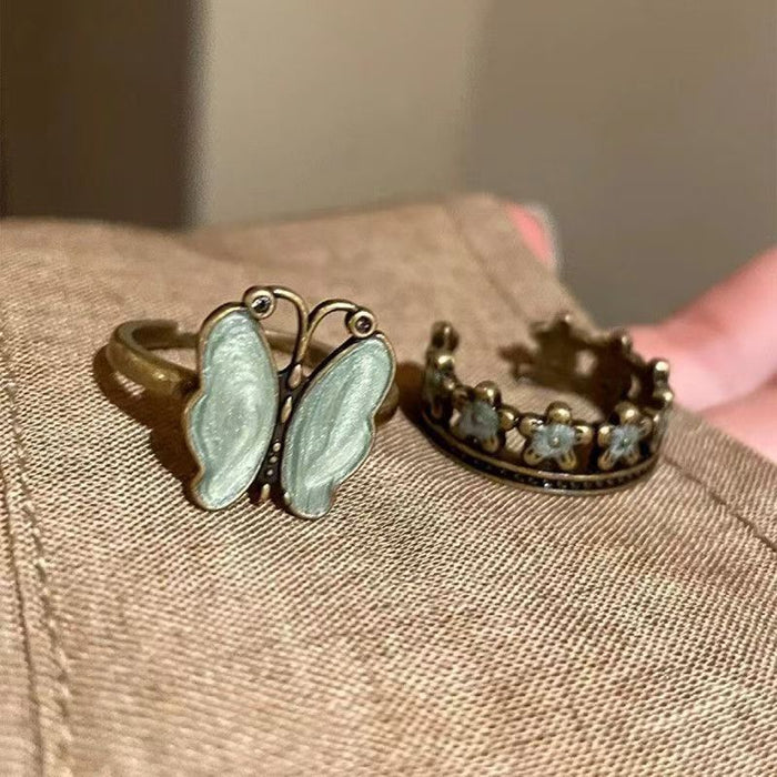 Wholesale Stacked butterfly ring, vintage and vintage style, niche flower opening ring for women