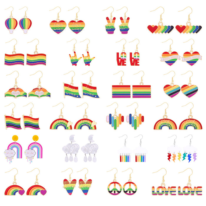 Wholesale 5pcs Rainbow Festival Love Zinc Alloy Valentine's Day Earrings JDC-ES-BingLi001