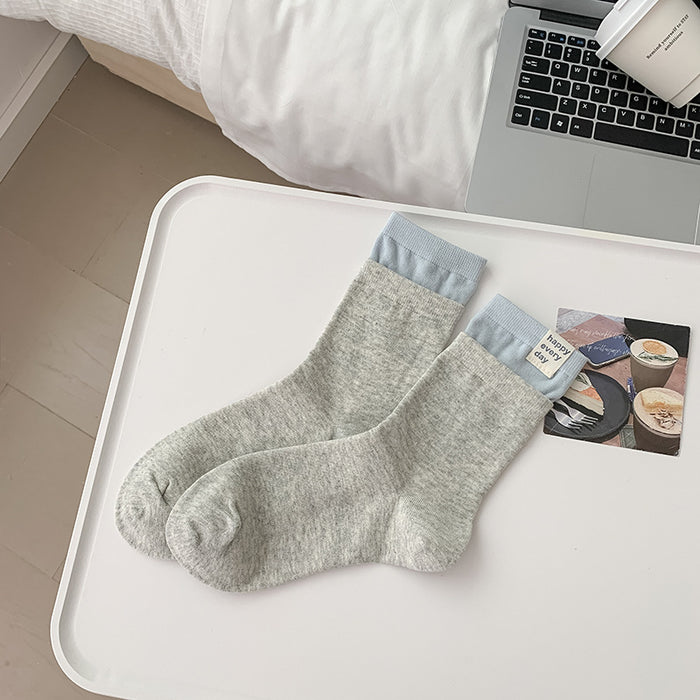 Wholesale Socks, cotton socks, mid tube socks, heart-shaped embroidered pile socks, double ribbed spliced long socks, anti odor boneless cotton socks