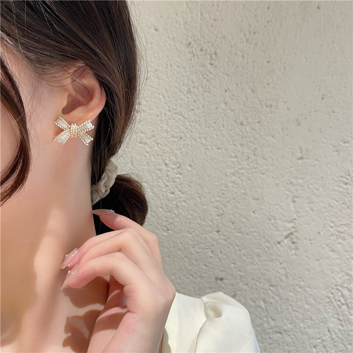 Wholesale Silver needle bow earrings cute earrings earrings earrings earrings versatile temperament