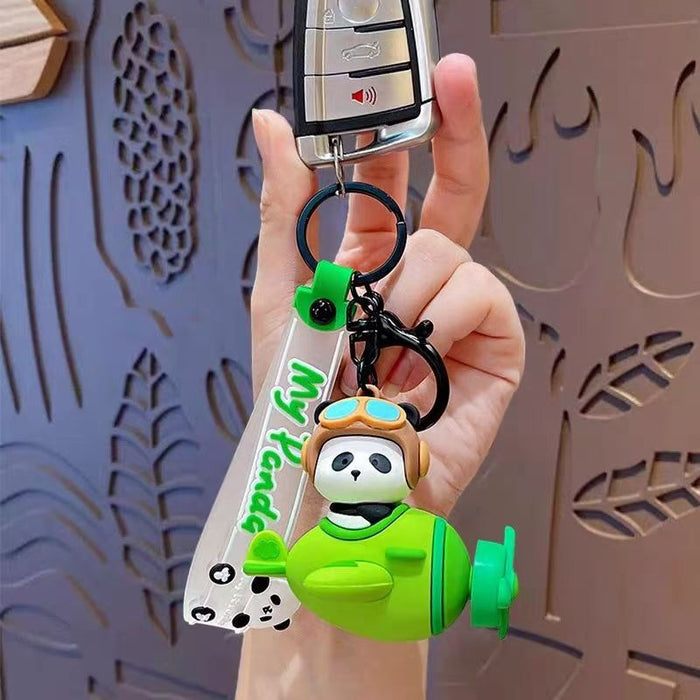 Wholesale Creative Cute Fortune Swivel Panda Keychain Cartoon Couple Car Schoolbag Keychain Gift Silicone