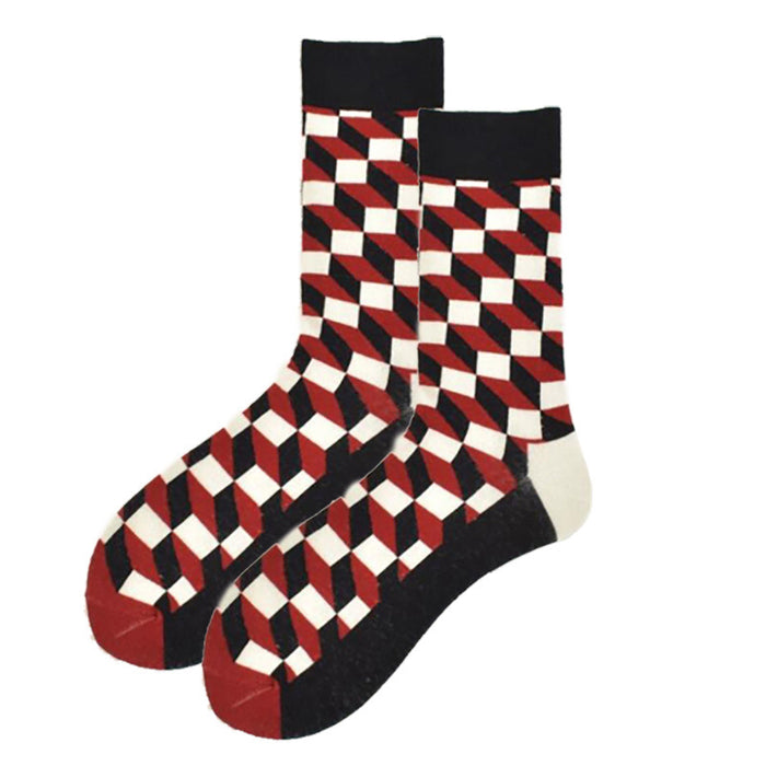 Wholesale Trendy Striped Diamond Personality Geometric Men's Socks Long Tube Colored Cotton Socks Contrast Color Haapy Socks JDC-SK-CG009