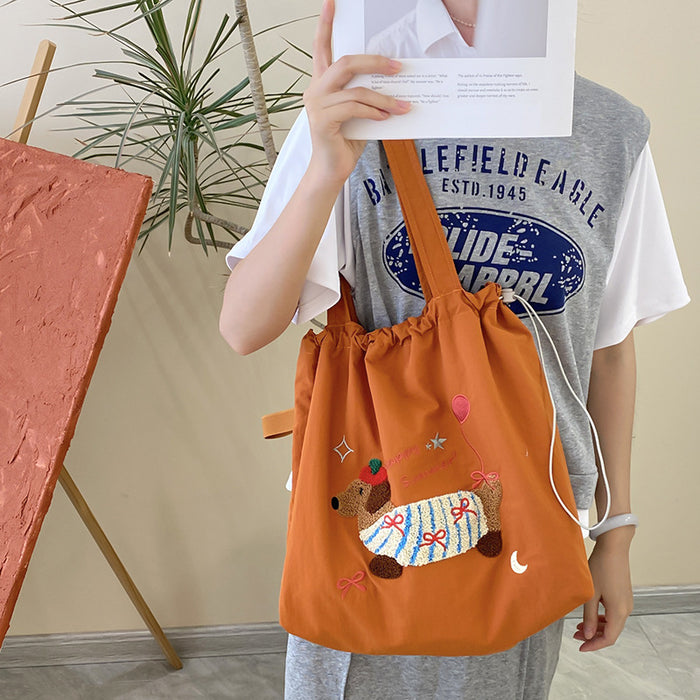 Wholesale Cute embroidery versatile artistic shoulder bag tote bag large capacity commuting shoulder bag