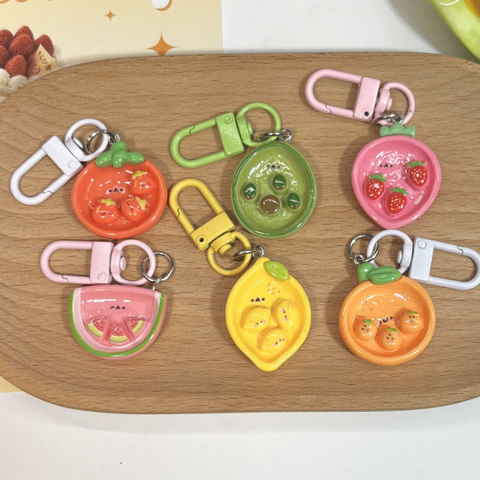 Wholesale Cute Fruit and Vegetable Plate Keychain Cartoon Girl Heart Bag Pendant