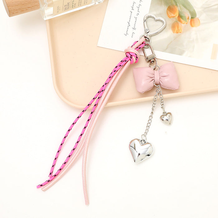 Wholesale Leather bow heart pendant luggage keychain lanyard accessories single buckle tassel pendant accessories