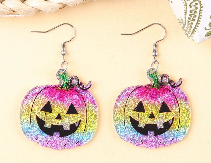 Wholesale Halloween Funny Acrylic Bat Pumpkin Ghost Earrings Trendy Jewelry Accessory MOQ≥2