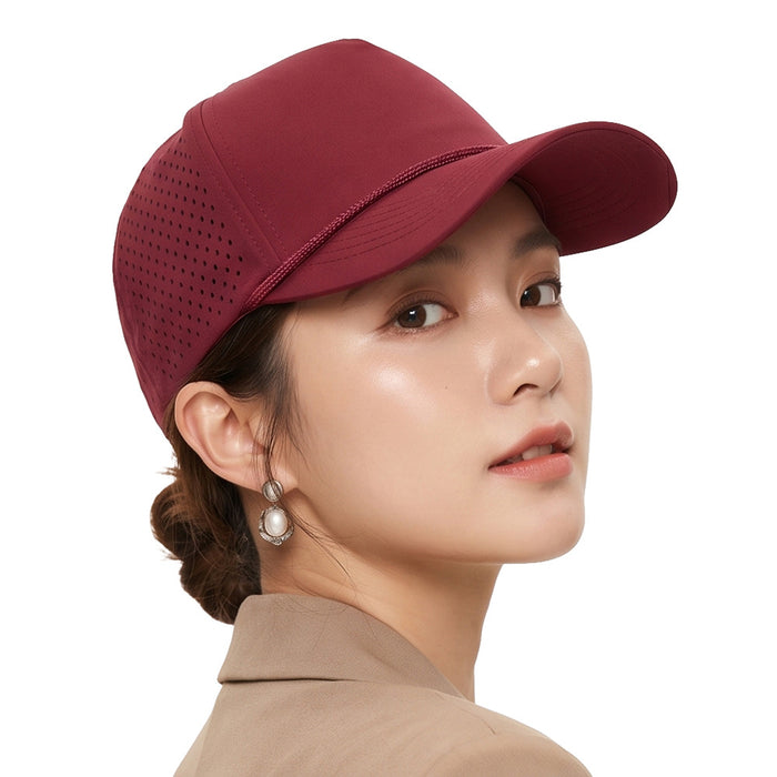 Wholesale White Quick-Dry Baseball Cap with Strap - Breathable Perforated Sun Protection Hat for Summer Outdoor Activities