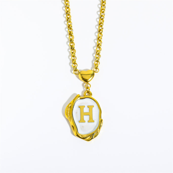 Wholesale Gold Plated Titanium Steel 3D Drip Oil Alphabet Pendant Necklace Summer Beach Initial Sweater Chain