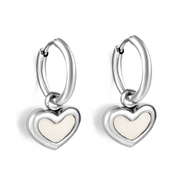 Wholesale  Retro hoop polished stainless steel heart shell metal earrings